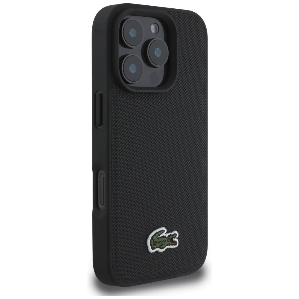 Lacoste iPhone 16 Pro Max - Σκληρή Θήκη με Πλαίσιο Σιλικόνης και Λουράκι - Iconic Petit Pique Crossbody Cord MagSafe - Black