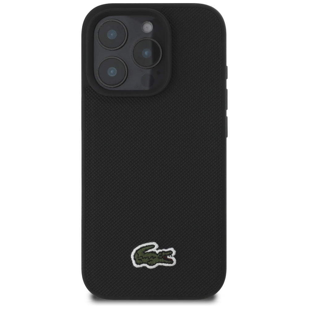 Lacoste iPhone 16 Pro Max - Σκληρή Θήκη με Πλαίσιο Σιλικόνης και Λουράκι - Iconic Petit Pique Crossbody Cord MagSafe - Black