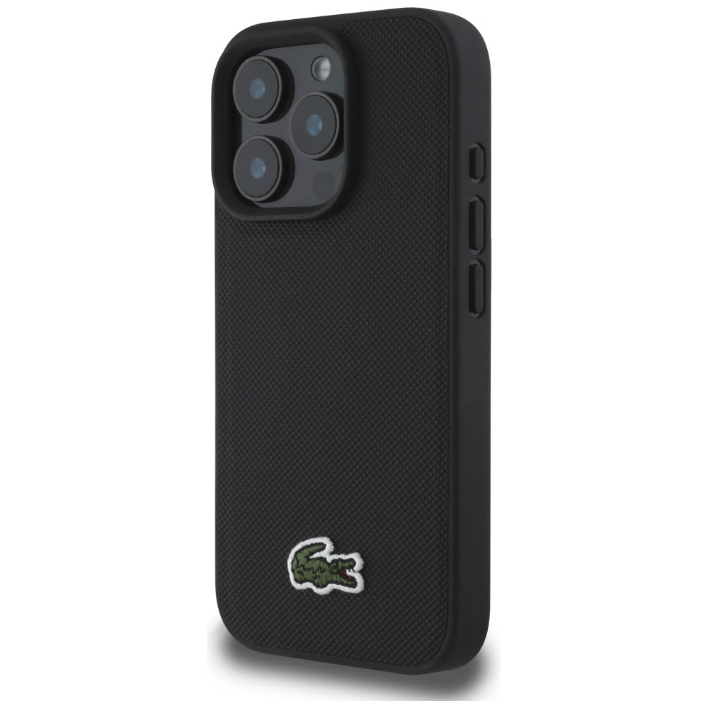 Lacoste iPhone 16 Pro Max - Σκληρή Θήκη με Πλαίσιο Σιλικόνης και Λουράκι - Iconic Petit Pique Crossbody Cord MagSafe - Black