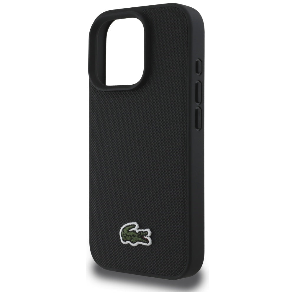 Lacoste iPhone 16 Pro Max - Σκληρή Θήκη με Πλαίσιο Σιλικόνης και Λουράκι - Iconic Petit Pique Crossbody Cord MagSafe - Black