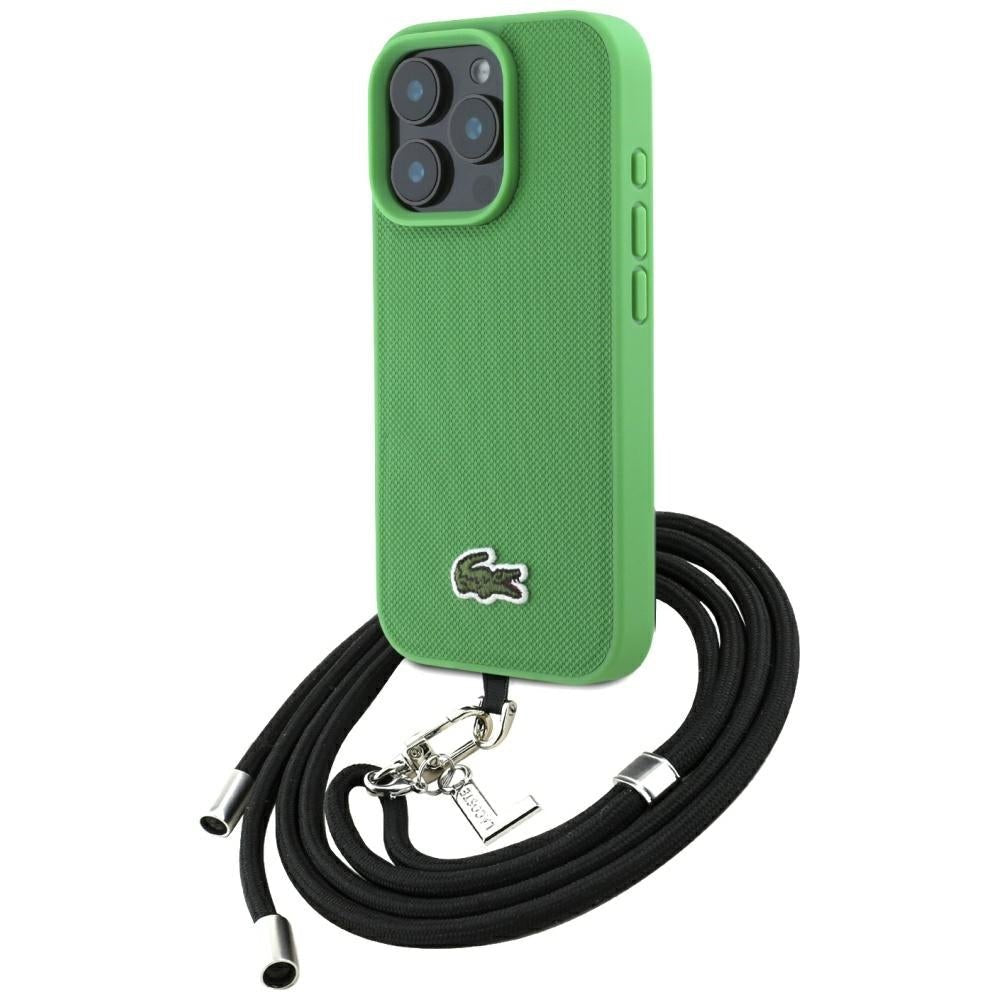 Lacoste iPhone 16 Pro Max - Σκληρή Θήκη με Πλαίσιο Σιλικόνης και Λουράκι - Iconic Petit Pique Crossbody Cord MagSafe - Green
