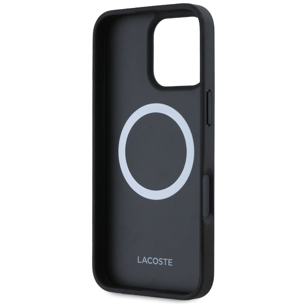 Lacoste iPhone 16 Pro - Σκληρή Θήκη με Πλαίσιο Σιλικόνης και Λουράκι - Iconic Petit Pique Crossbody Cord MagSafe - Black