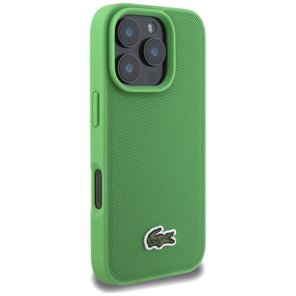 Lacoste iPhone 16 Pro - Σκληρή Θήκη με Πλαίσιο Σιλικόνης και Λουράκι - Iconic Petit Pique Crossbody Cord MagSafe - Green
