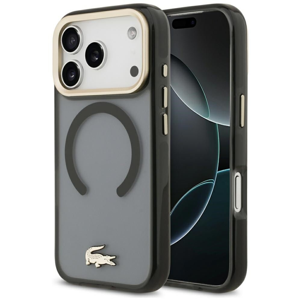 Lacoste iPhone 17 Pro / iPhone 18 Pro - Σκληρή Θήκη με Πλαίσιο Σιλικόνης - Shockproof IML Shockproof Gold Logo MagSafe - Black
