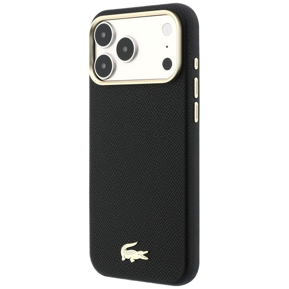 Lacoste iPhone 17 Pro Max / iPhone 18 Pro Max - Σκληρή Θήκη με Πλαίσιο Σιλικόνης και Επένδυση Οικολογικού Δέρματος - Champs Elysees Embossed MagSafe - Black