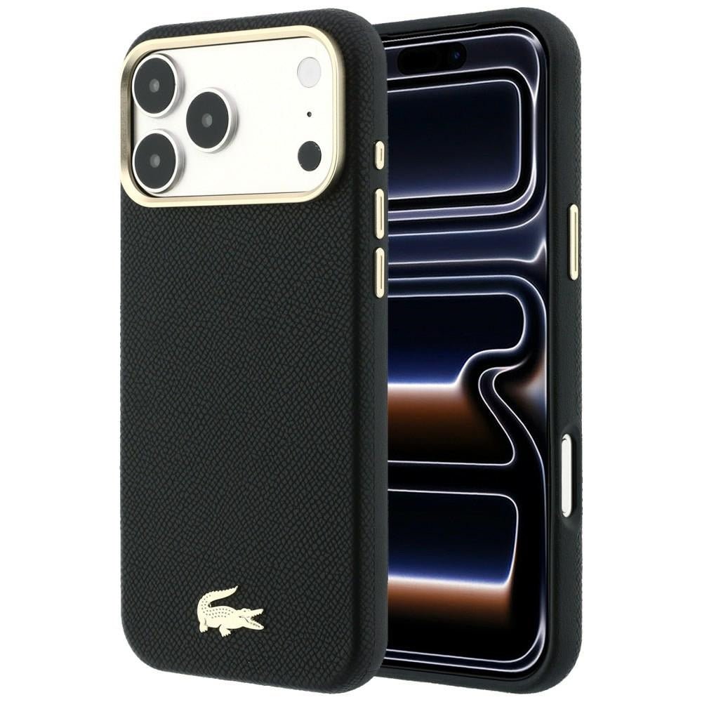 Lacoste iPhone 17 Pro Max / iPhone 18 Pro Max - Σκληρή Θήκη με Πλαίσιο Σιλικόνης και Επένδυση Οικολογικού Δέρματος - Champs Elysees Embossed MagSafe - Black