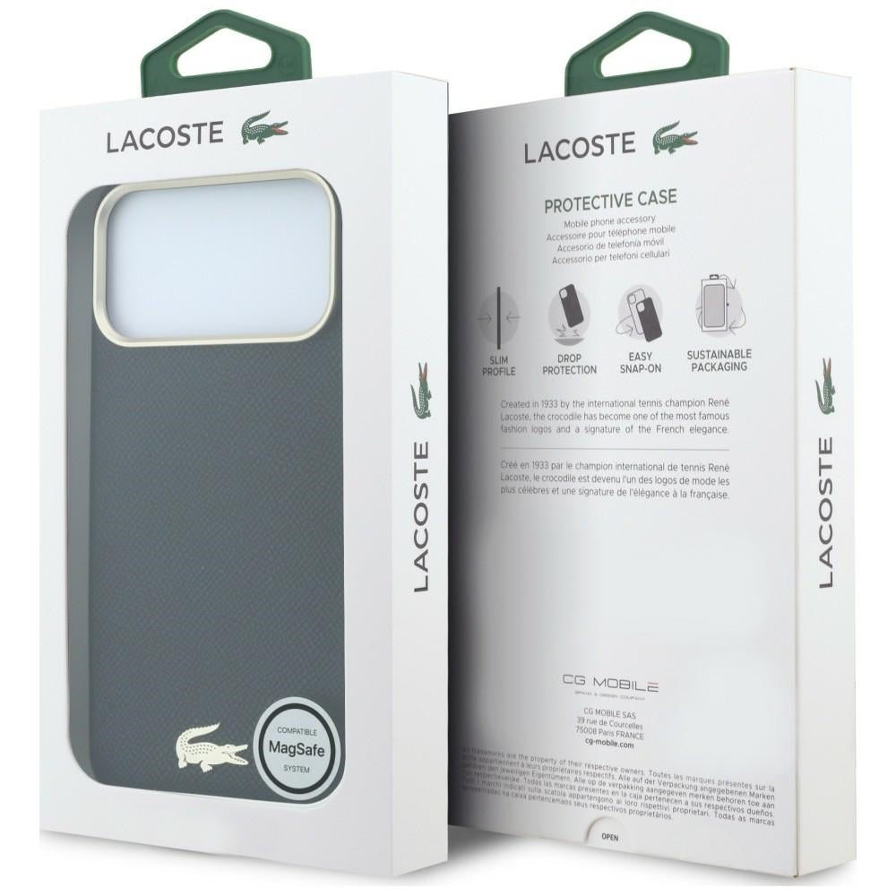 Lacoste iPhone 17 Pro Max / iPhone 18 Pro Max - Σκληρή Θήκη με Πλαίσιο Σιλικόνης και Επένδυση Οικολογικού Δέρματος - Champs Elysees Embossed MagSafe - Black