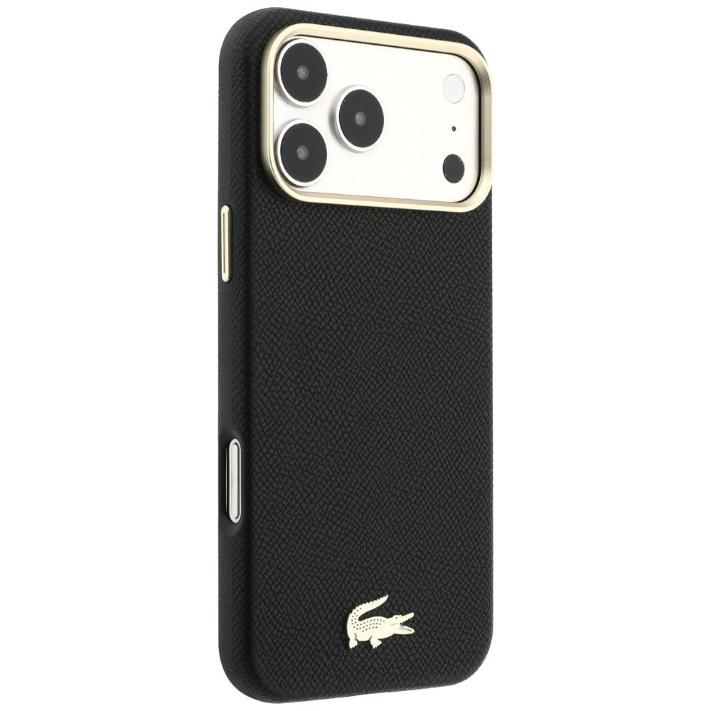 Lacoste iPhone 17 Pro Max / iPhone 18 Pro Max - Σκληρή Θήκη με Πλαίσιο Σιλικόνης και Επένδυση Οικολογικού Δέρματος - Champs Elysees Embossed MagSafe - Black