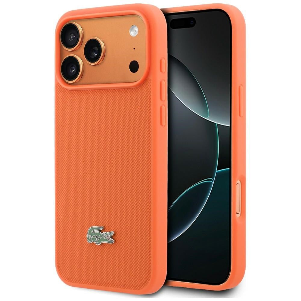 Lacoste iPhone 17 Pro Max - Σκληρή Θήκη με Πλαίσιο Σιλικόνης - Petit Pique Lacquer Logo MagSafe - Οrange