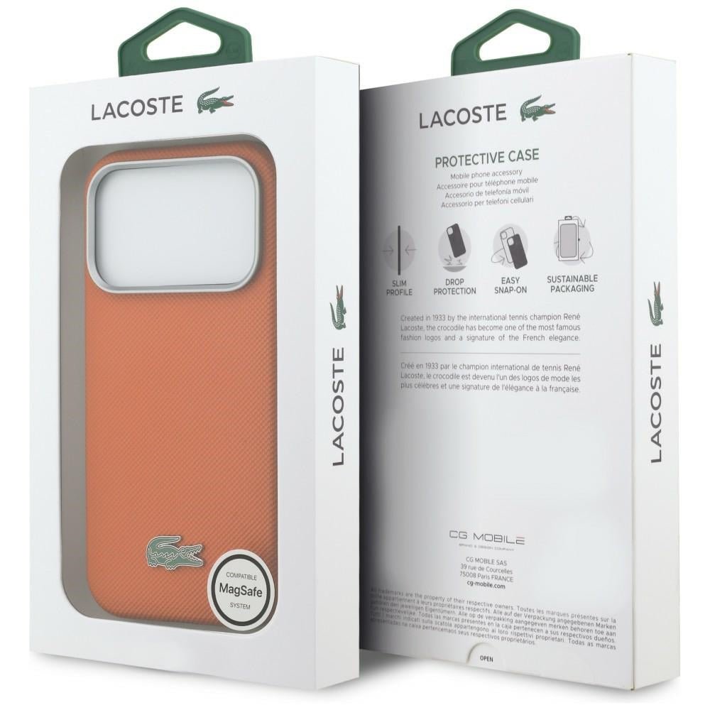Lacoste iPhone 17 Pro Max - Σκληρή Θήκη με Πλαίσιο Σιλικόνης - Semi Wrap Petit Pique MagSafe - Orange