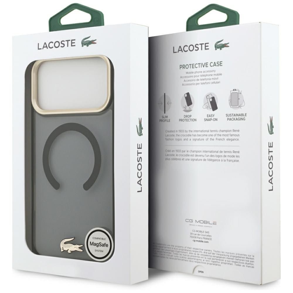 Lacoste iPhone 17 Pro Max - Σκληρή Θήκη με Πλαίσιο Σιλικόνης - Shockproof Transparent Frosted Gold Logo MagSafe - Black