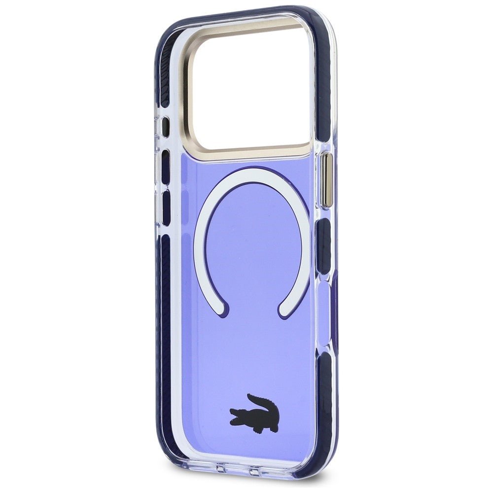 Lacoste iPhone 17 Pro Max - Σκληρή Θήκη με Πλαίσιο Σιλικόνης - Shockproof Transparent Frosted Gold Logo MagSafe - Marine
