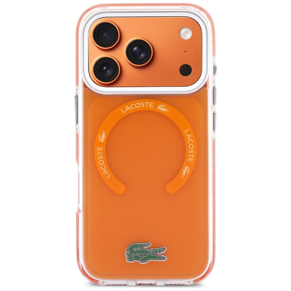 Lacoste iPhone 17 Pro Max - Σκληρή Θήκη με Πλαίσιο Σιλικόνης - Shockproof Transparent Frosted MagSafe - Orange