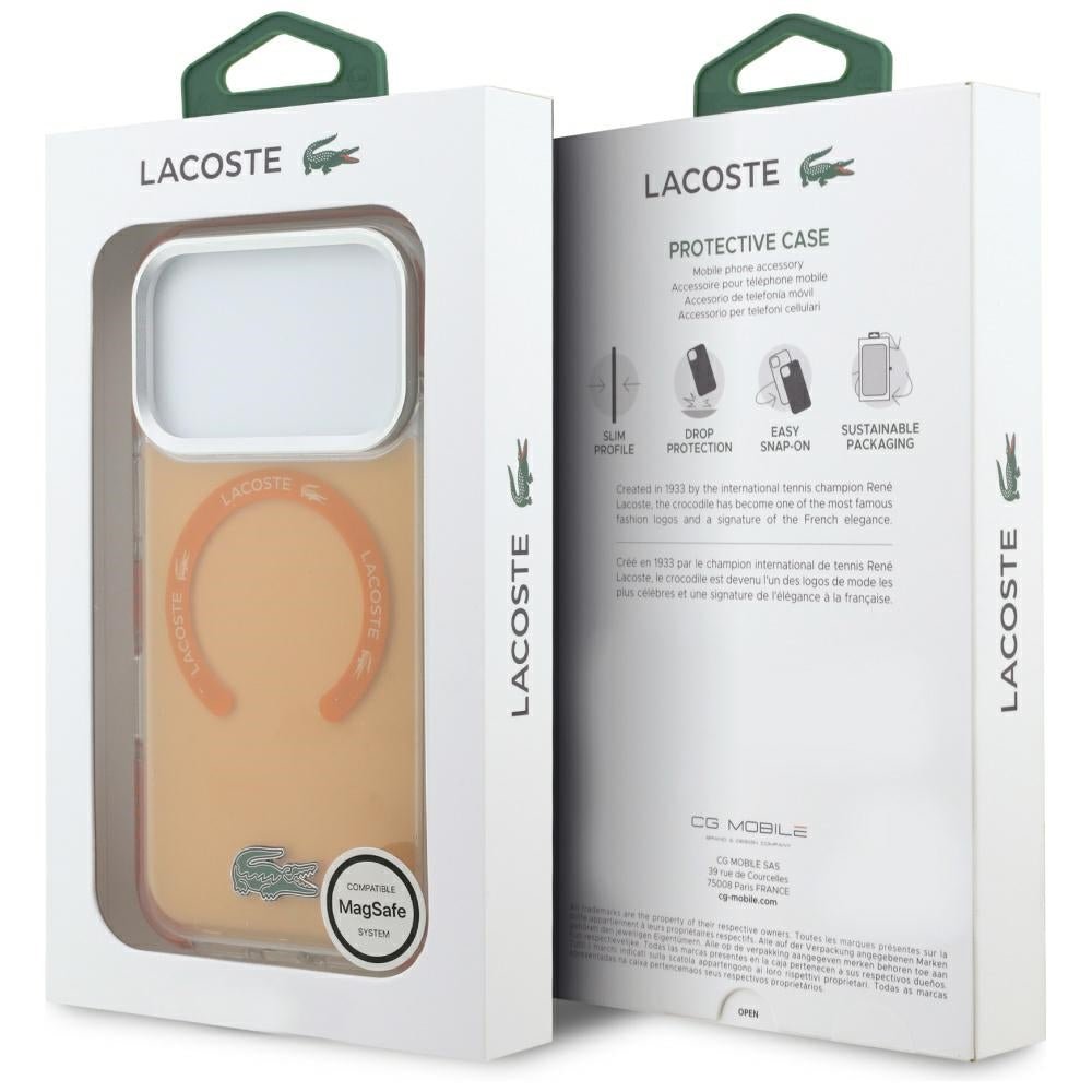 Lacoste iPhone 17 Pro Max - Σκληρή Θήκη με Πλαίσιο Σιλικόνης - Shockproof Transparent Frosted MagSafe - Orange