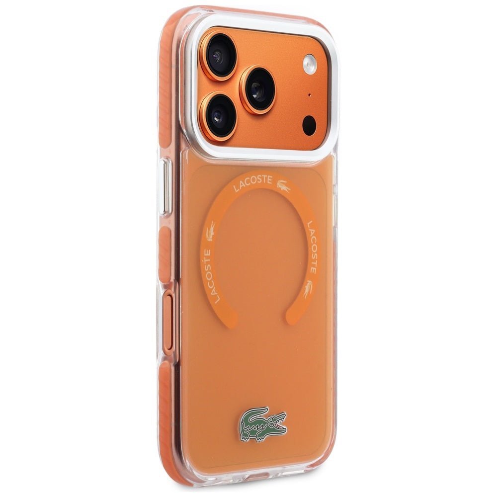 Lacoste iPhone 17 Pro Max - Σκληρή Θήκη με Πλαίσιο Σιλικόνης - Shockproof Transparent Frosted MagSafe - Orange