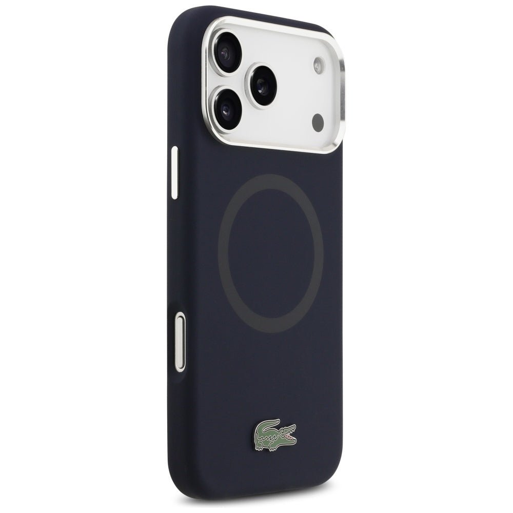 Lacoste iPhone 17 Pro Max - Σκληρή Θήκη με Πλαίσιο Σιλικόνης - Silicone Metal Logo MagSafe - Navy Blue