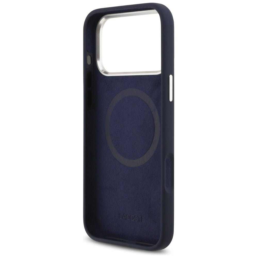 Lacoste iPhone 17 Pro Max - Σκληρή Θήκη με Πλαίσιο Σιλικόνης - Silicone Metal Logo MagSafe - Navy Blue