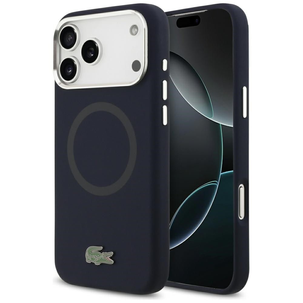 Lacoste iPhone 17 Pro Max - Σκληρή Θήκη με Πλαίσιο Σιλικόνης - Silicone Metal Logo MagSafe - Navy Blue