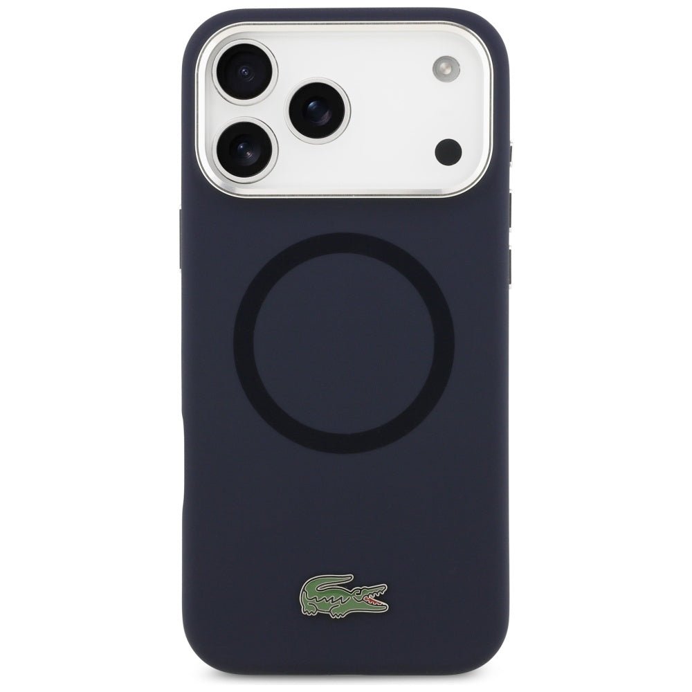Lacoste iPhone 17 Pro Max - Σκληρή Θήκη με Πλαίσιο Σιλικόνης - Silicone Metal Logo MagSafe - Navy Blue