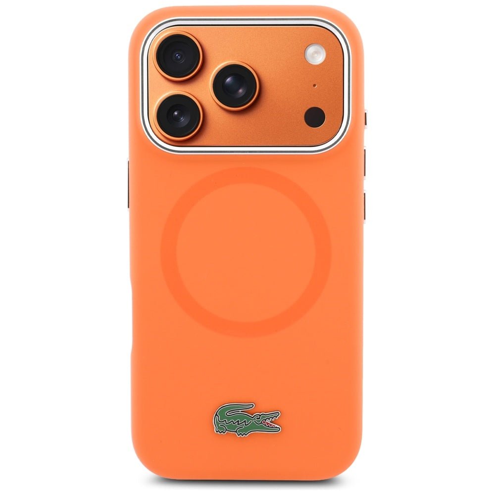 Lacoste iPhone 17 Pro Max - Σκληρή Θήκη με Πλαίσιο Σιλικόνης - Silicone Metal Logo MagSafe - Orange