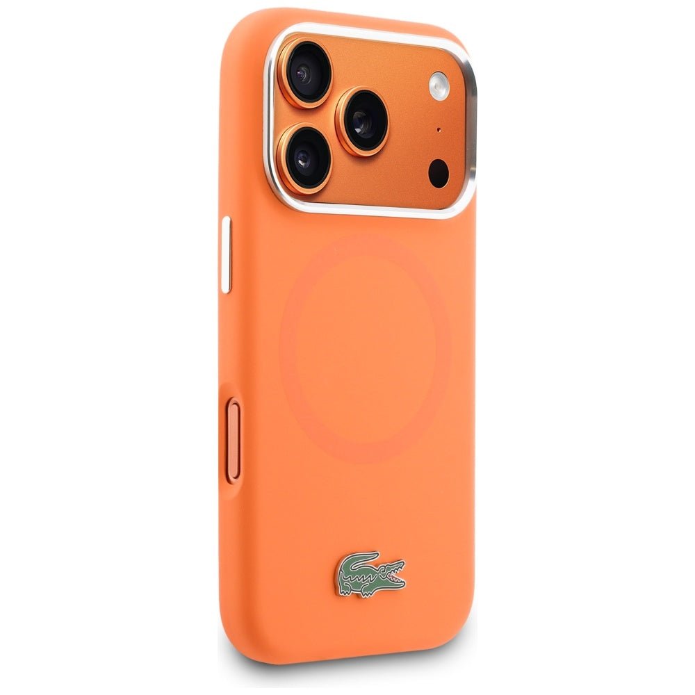 Lacoste iPhone 17 Pro Max - Σκληρή Θήκη με Πλαίσιο Σιλικόνης - Silicone Metal Logo MagSafe - Orange