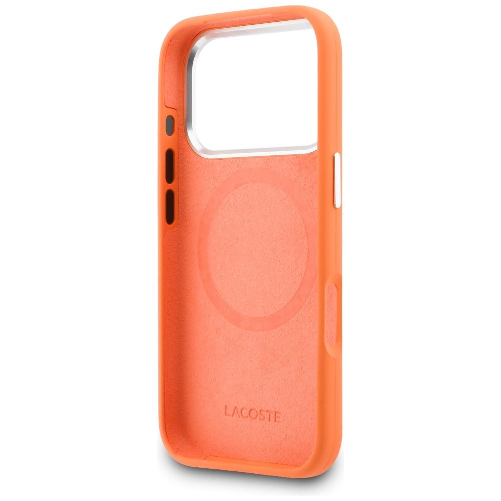 Lacoste iPhone 17 Pro Max - Σκληρή Θήκη με Πλαίσιο Σιλικόνης - Silicone Metal Logo MagSafe - Orange