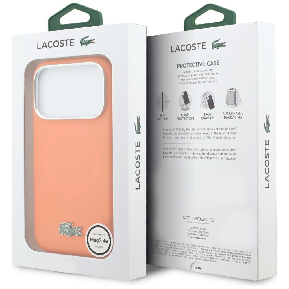 Lacoste iPhone 17 Pro Max - Σκληρή Θήκη με Πλαίσιο Σιλικόνης - Silicone Metal Logo MagSafe - Orange