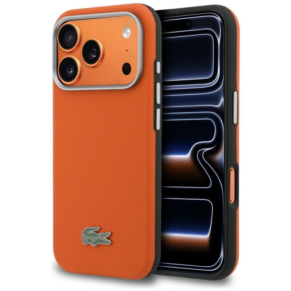 Lacoste iPhone 17 Pro - Σκληρή Θήκη με Πλαίσιο Σιλικόνης - Semi Wrap Petit Pique MagSafe - Orange