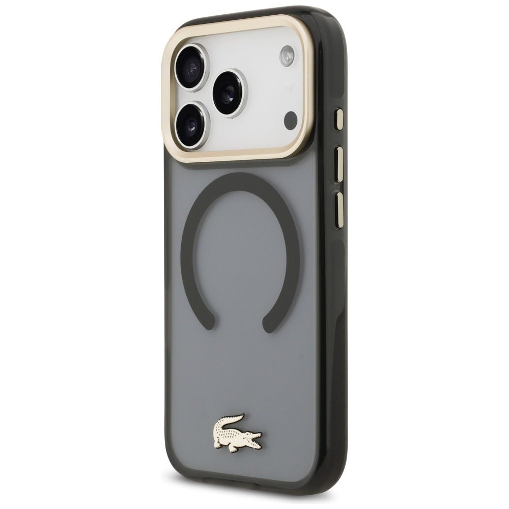 Lacoste iPhone 17 Pro - Σκληρή Θήκη με Πλαίσιο Σιλικόνης - Shockproof Transparent Frosted Gold Logo MagSafe - Black