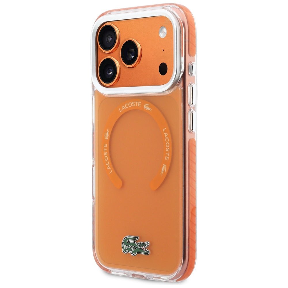 Lacoste iPhone 17 Pro - Σκληρή Θήκη με Πλαίσιο Σιλικόνης - Shockproof Transparent Frosted MagSafe - Orange