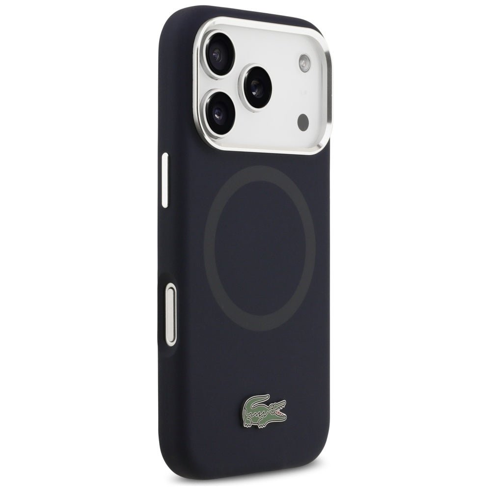 Lacoste iPhone 17 Pro - Σκληρή Θήκη με Πλαίσιο Σιλικόνης - Silicone Metal Logo MagSafe - Navy Blue