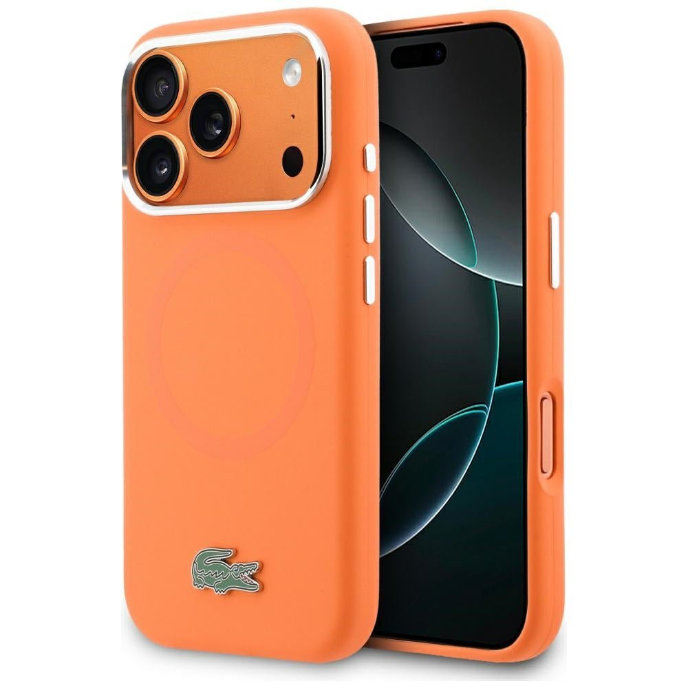 Lacoste iPhone 17 Pro - Σκληρή Θήκη με Πλαίσιο Σιλικόνης - Silicone Metal Logo MagSafe - Orange