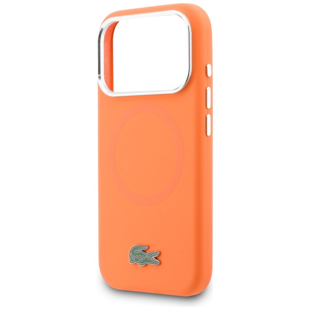 Lacoste iPhone 17 Pro - Σκληρή Θήκη με Πλαίσιο Σιλικόνης - Silicone Metal Logo MagSafe - Orange