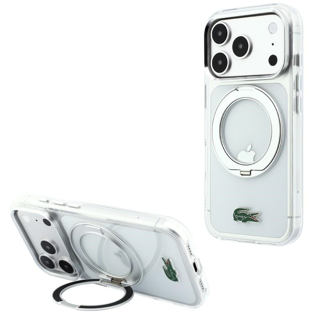 Lacoste iPhone 18 Pro / iPhone 17 Pro - Σκληρή Θήκη με Πλαίσιο Σιλικόνης και Δαχτυλίδι Συγκράτησης MagSafe - IML Glossy Finish with Ring Stand - Clear