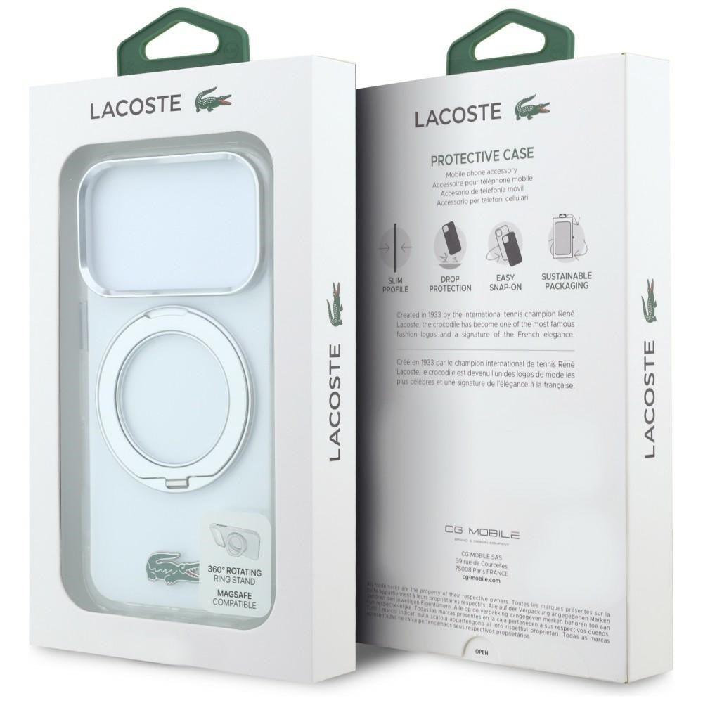 Lacoste iPhone 18 Pro Max / iPhone 17 Pro Max - Σκληρή Θήκη με Πλαίσιο Σιλικόνης και Δαχτυλίδι Συγκράτησης MagSafe - IML Glossy Finish with Ring Stand - Clear