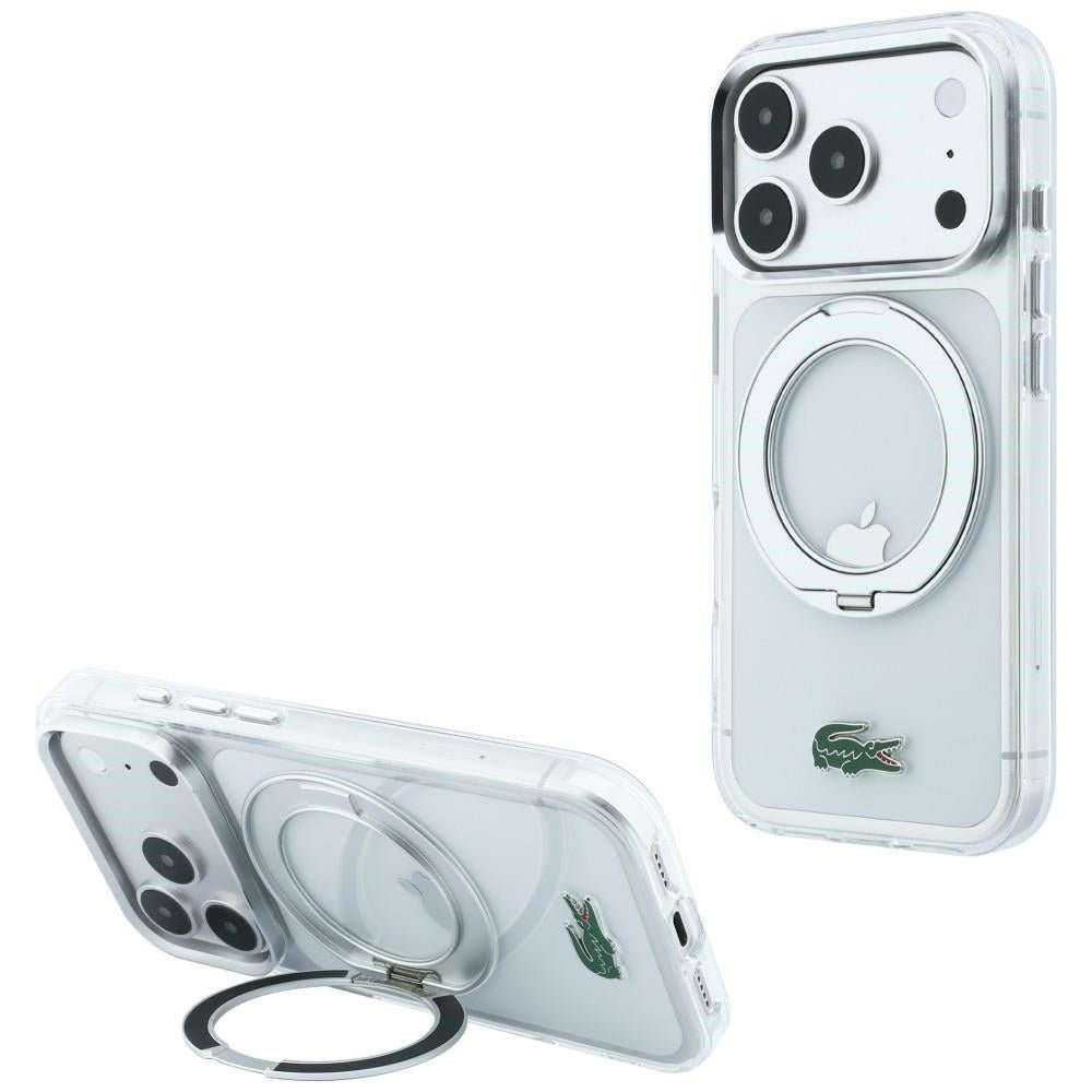 Lacoste iPhone 18 Pro Max / iPhone 17 Pro Max - Σκληρή Θήκη με Πλαίσιο Σιλικόνης και Δαχτυλίδι Συγκράτησης MagSafe - IML Glossy Finish with Ring Stand - Clear