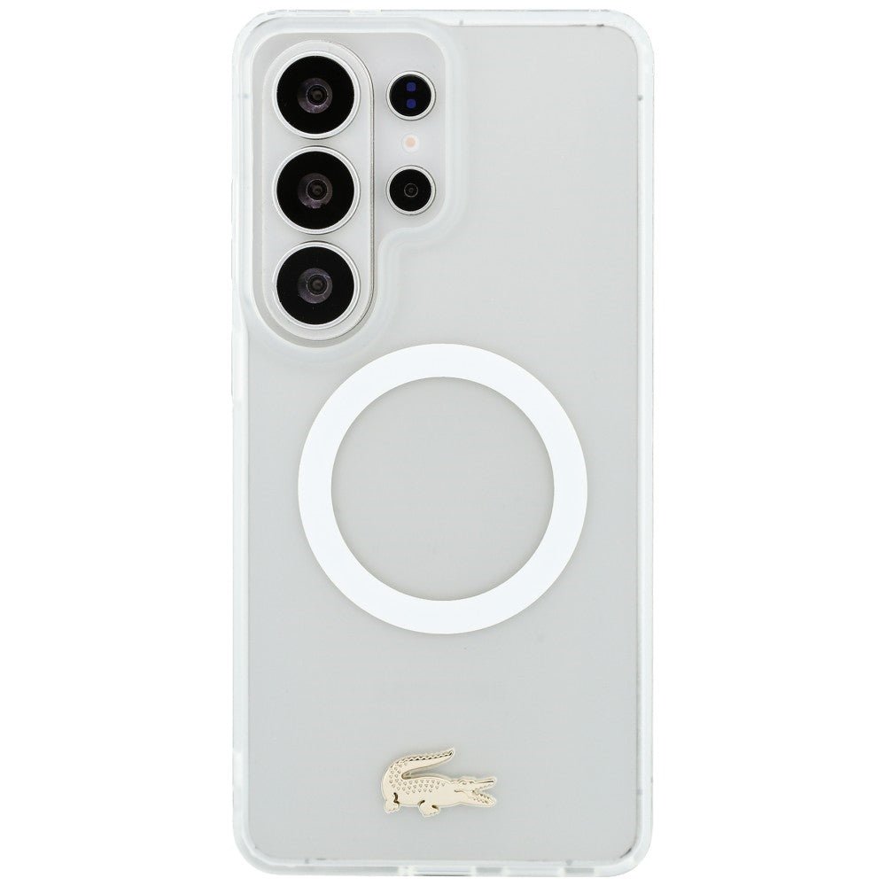 Lacoste Samsung Galaxy S26 Ultra - Σκληρή Θήκη με Πλαίσιο Σιλικόνης - Shockproof Transparent Frosted Gold Logo MagSafe - White