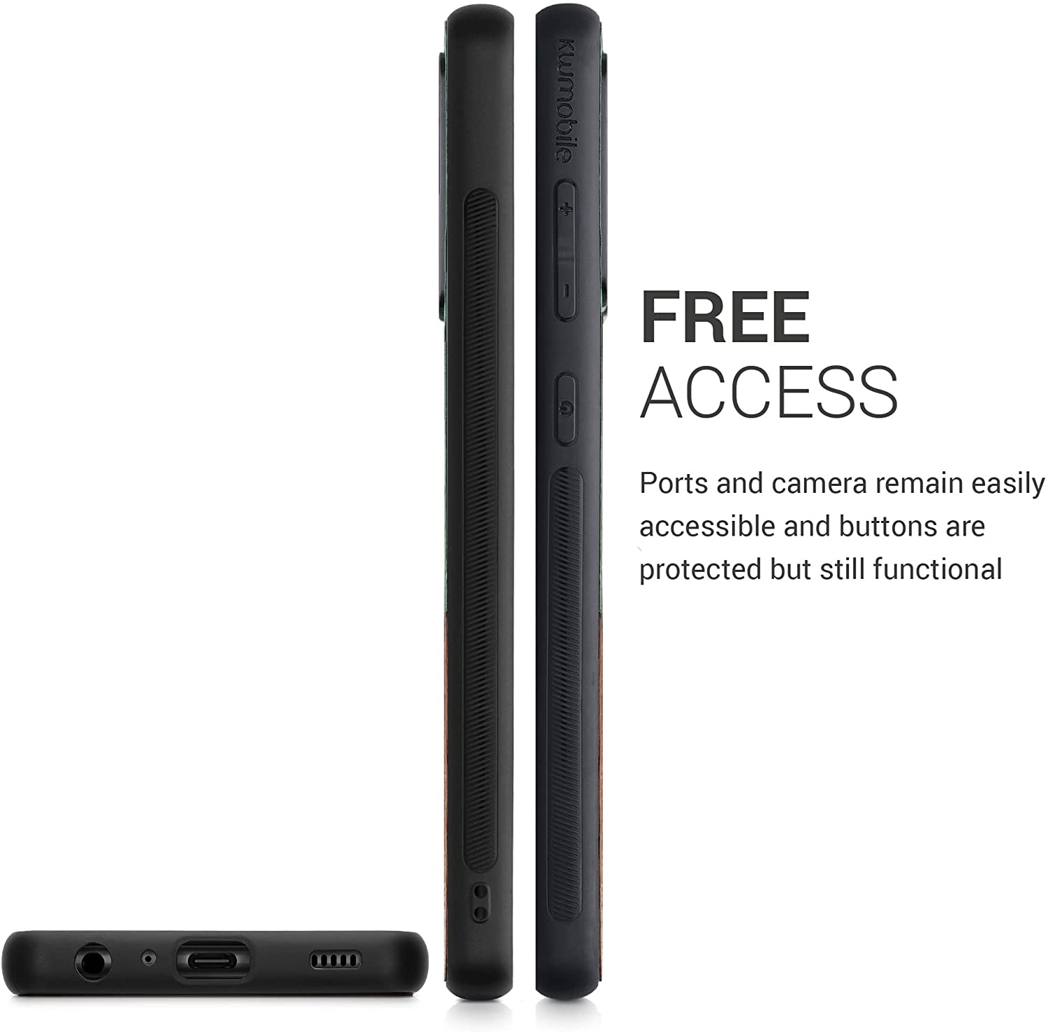 KW Samsung Galaxy A52 / A52 5G / A52s 5G Θήκη από Φυσικό Ξύλο και Συνθετικό Δέρμα - Dark Green / Brown - 54954.03