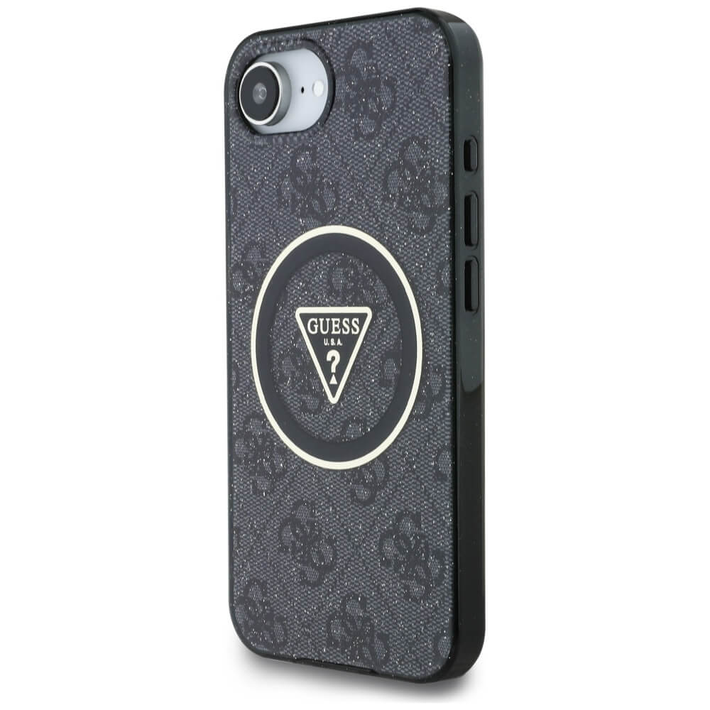 Guess iPhone 16e - IML Metal Glitter 4G Circle Triangle MagSafe - Σκληρή Θήκη με Πλαίσιο Σιλικόνης και MagSafe - Black - GUHMPSE4HG4PRTGK