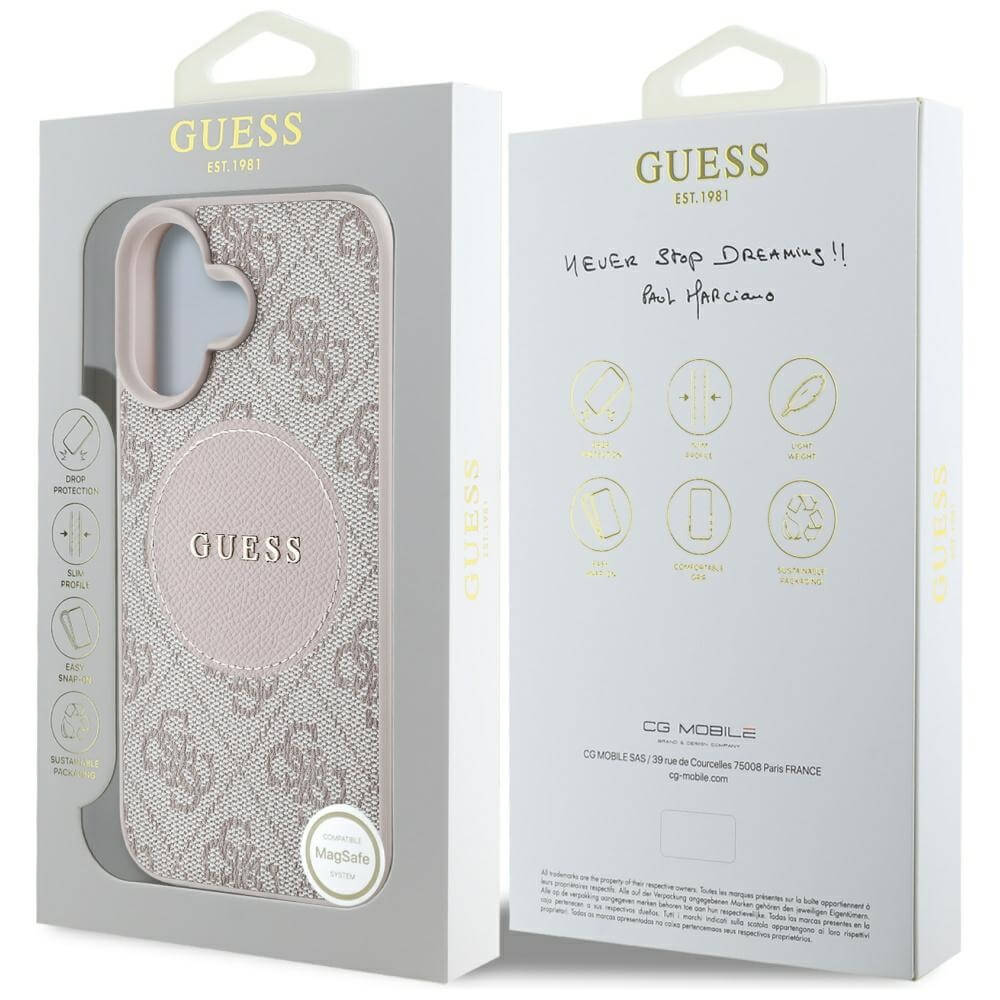 Guess iPhone 16 - 4G Circle Classic Logo - MagSafe Θήκη με Επένδυση Συνθετικού Δέρματος - Pink - GUHMP16SP4PGRSGP