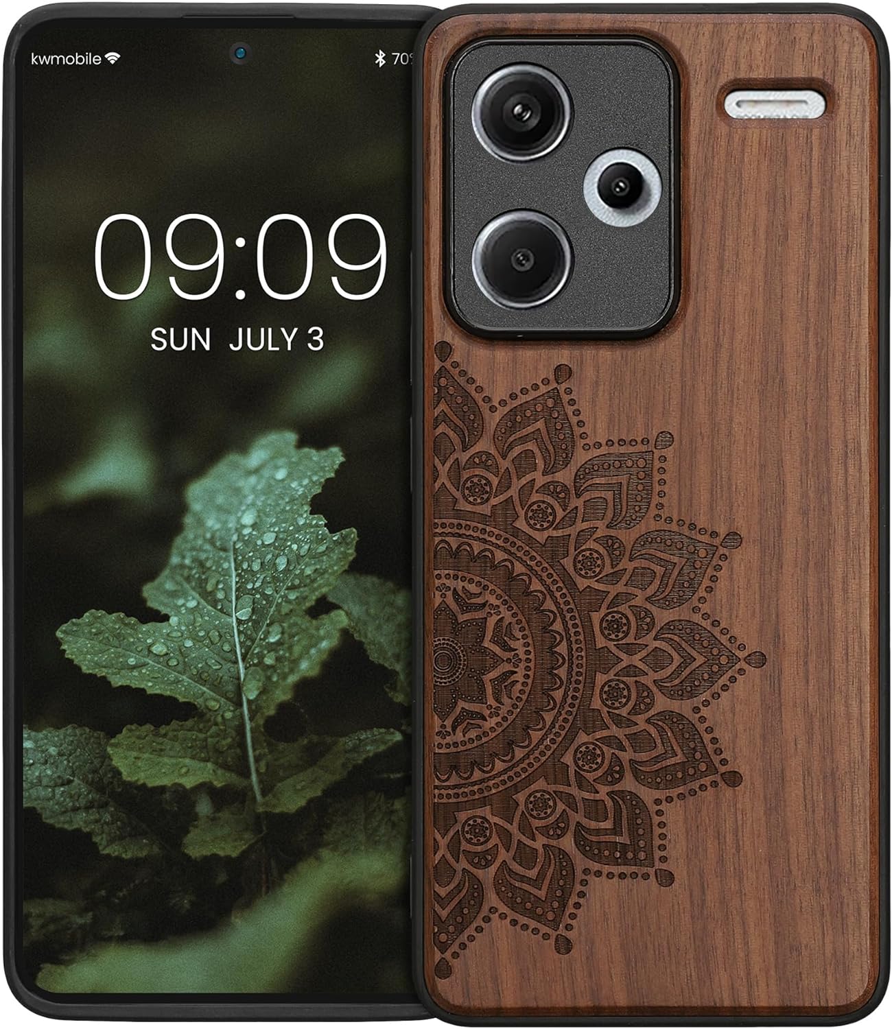KW Xiaomi Redmi Note 13 Pro+ 5G Θήκη από Φυσικό Ξύλο - Design Rising Sun - Dark Brown