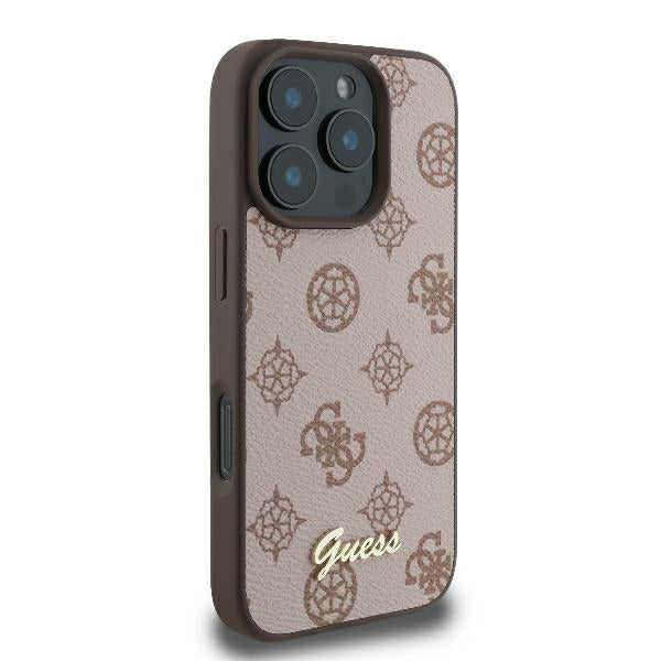 Guess iPhone 16 Pro Max - Peony Script - MagSafe Θήκη με Επένδυση Συνθετικού Δέρματος - Brown - GUHMP16XPGPYSW