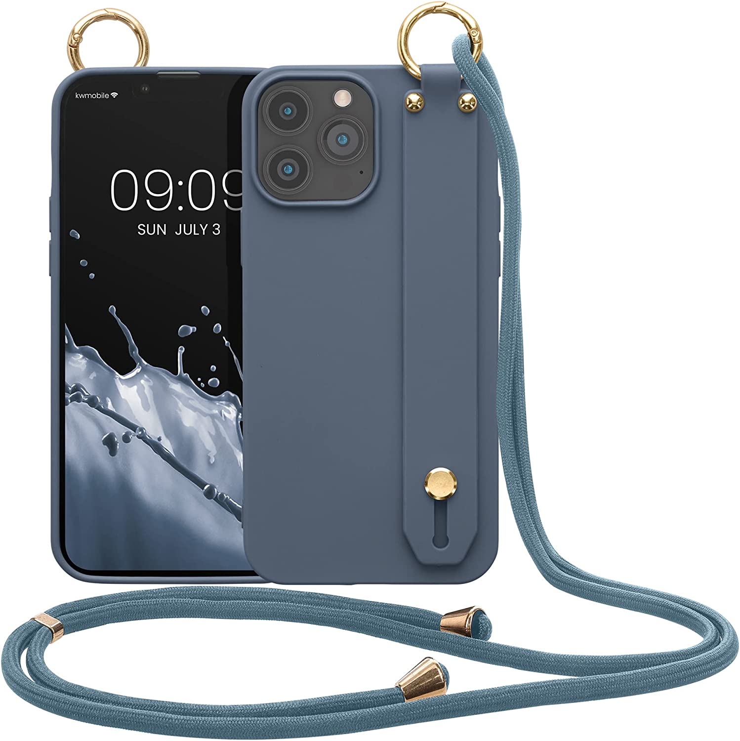 KW iPhone 13 Pro Max Θήκη Σιλικόνης TPU με Λουράκι και Finger Holder - Slate Grey - 56427.202