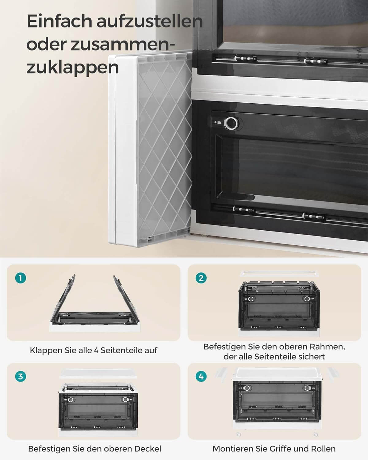 Songmics Σετ με 2 Πλαστικά Κουτιά Οργάνωσης και Αποθήκευσης με Καπάκι - Cloud White / Slate Grey - RPB044W02