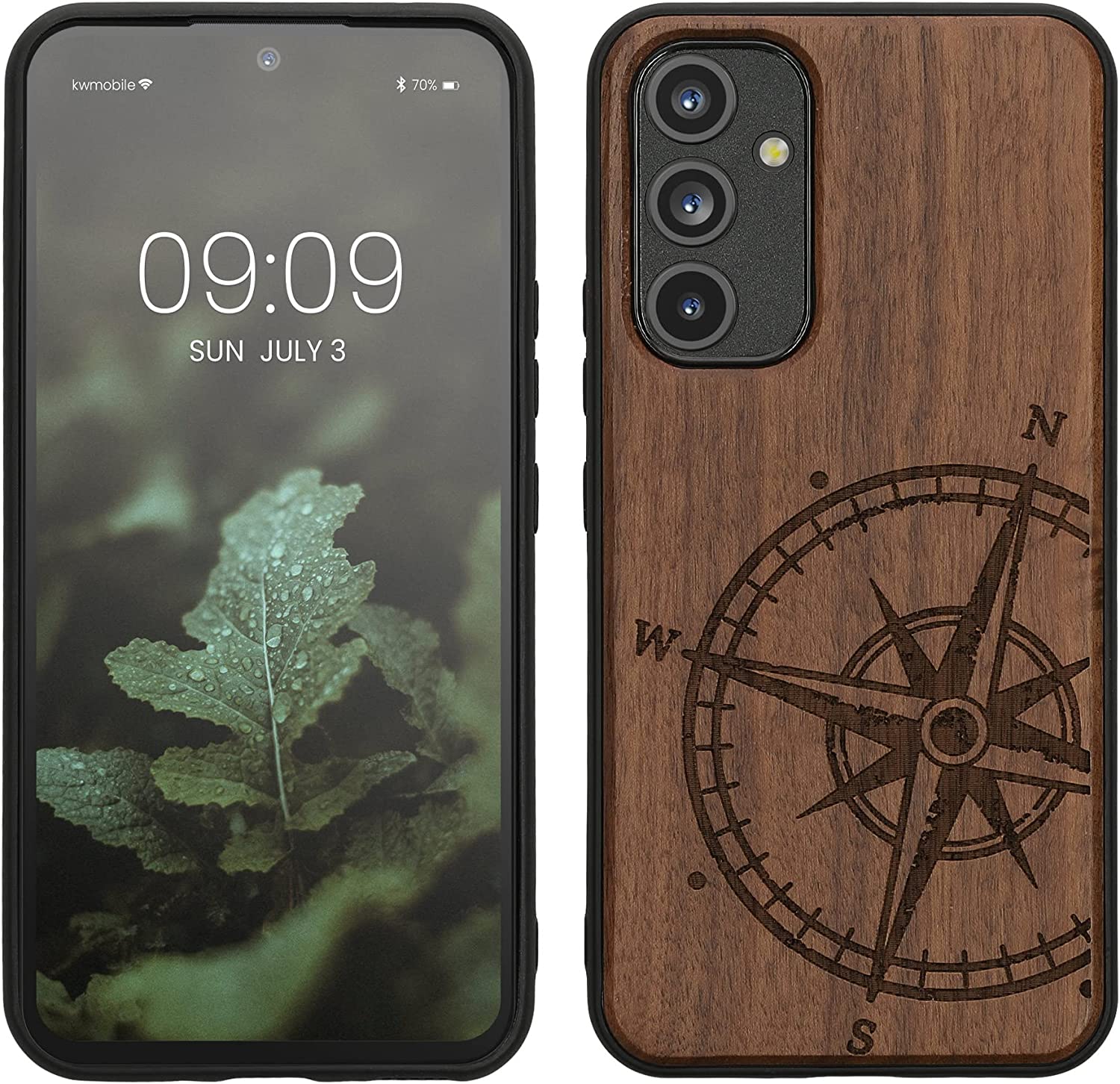KW Samsung Galaxy A54 5G Θήκη από Φυσικό Ξύλο - Design Compass Vintage - Dark Brown - 60799.02