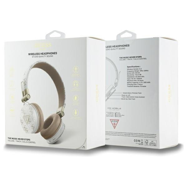 Guess Over-Ear 4G Triangle Round Shape - Ασύρματα Bluetooth Ακουστικά - White