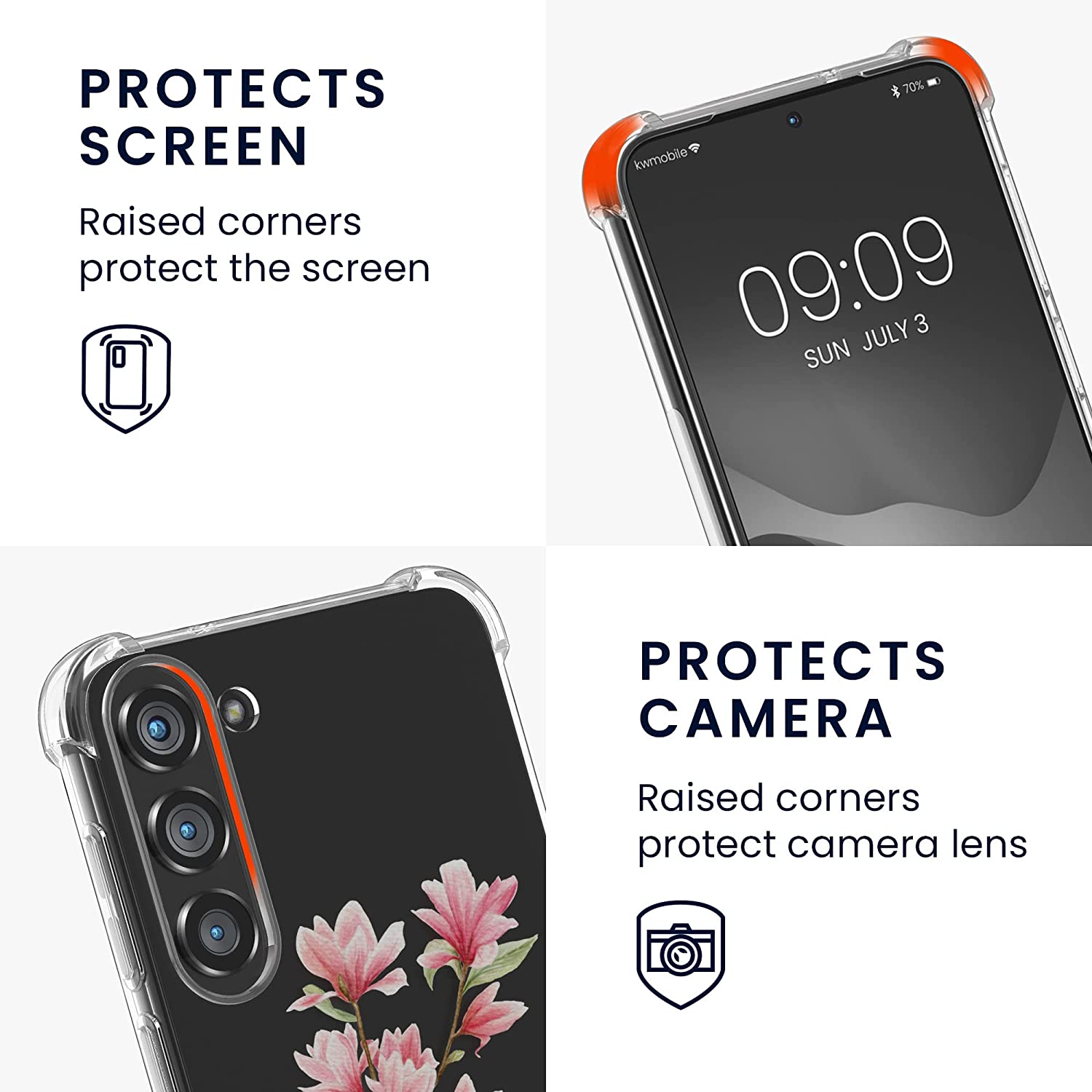 KW Samsung Galaxy S23+ Θήκη Σιλικόνης TPU με Λουράκι Design Magnolia - Pink / White - Διάφανη - 60326.01