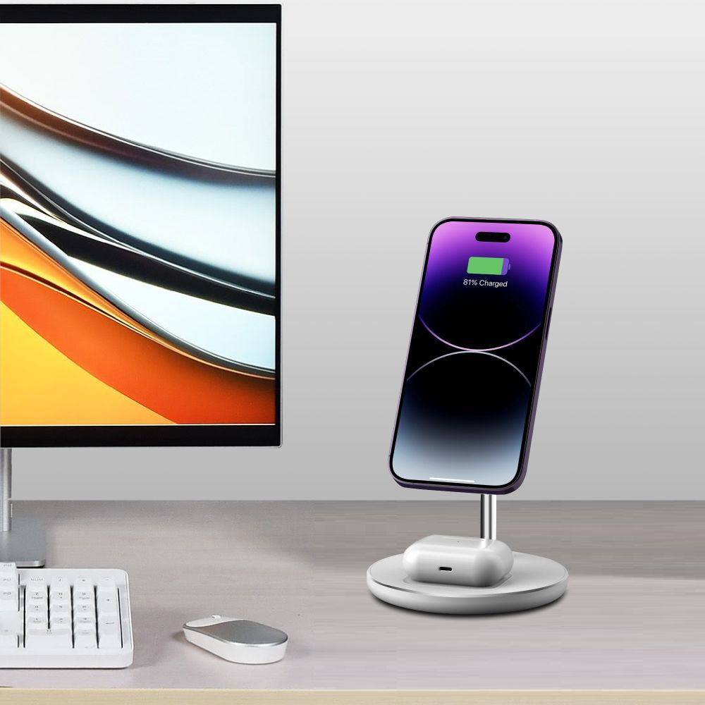 Tech-Protect QI15W-A39 2in1 Ασύρματος Φορτιστής MagSafe με Καλώδιο Type-C to Type-C - White