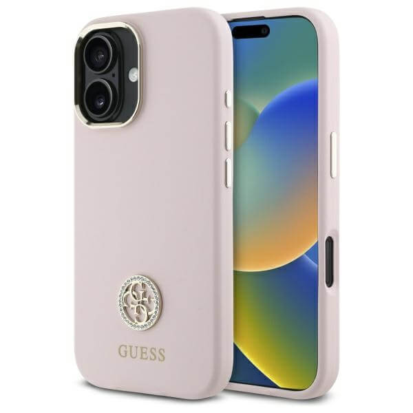 Guess iPhone 16 - Silicone Logo Strass 4G - Σκληρή Θήκη με Πλαίσιο Σιλικόνης - Pink - GUHCP16SM4DGPP