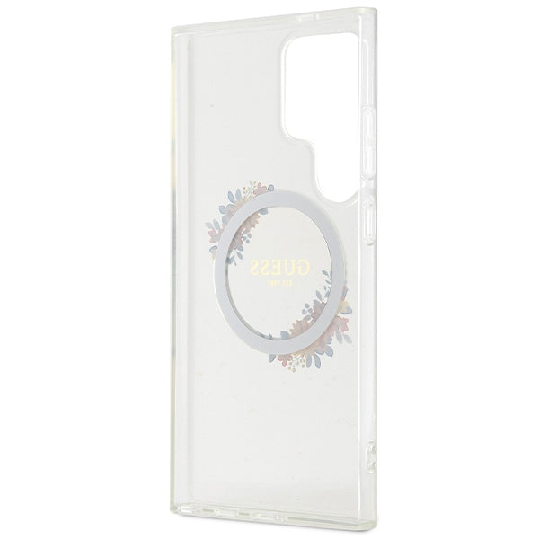 Guess Samsung Galaxy S24 Ultra - IML Flowers Wreath - MagSafe Σκληρή Θήκη με Πλαίσιο Σιλικόνης - Διάφανη - GUHMS24LHFWFCT